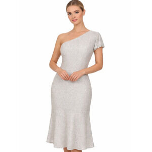 RALPH LAUREN DRESS 16 NEW-*SEE Midi Silver Sparkle One Shoulder Flutter Cocktail